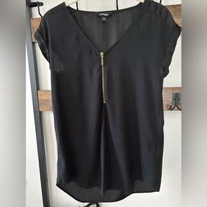 Women Silky Zip Front Gramercy Top Express Black XS